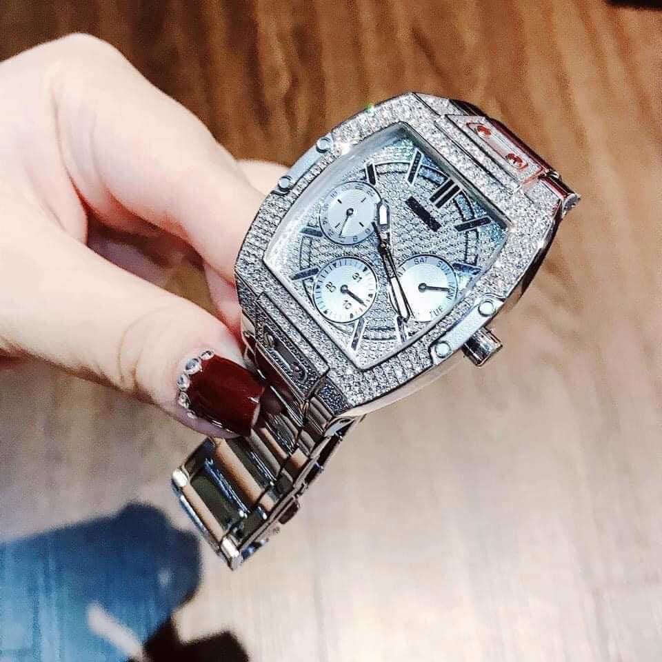 ĐỒNG HỒ CẶP GUESS SILVER TONE CASE SILVER TONE STAINLESS STEEL WATCH
