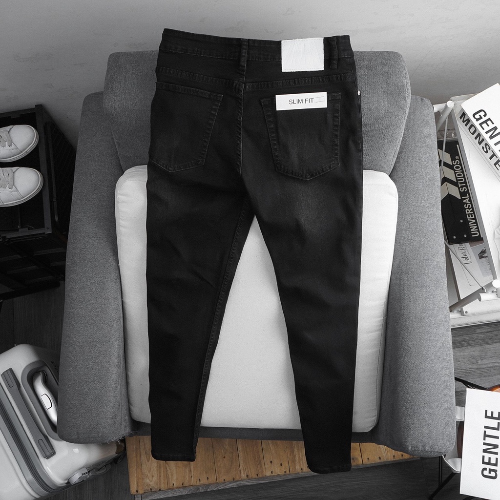 Quần jean nam đen trơn xuất khẩu chất bò cao cấp thun co giãn slimfit