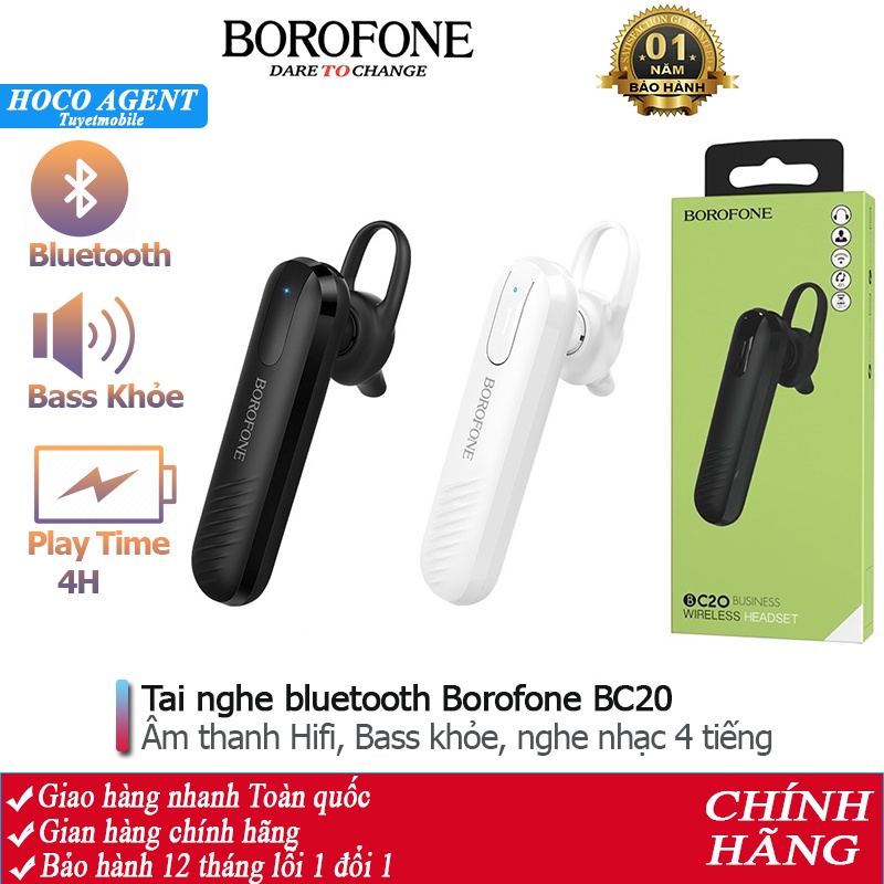 Tai nghe nhét tai bluetooth Borofone BC20 nghe hay, hỗ trợ không dây, nghe nhạc 4 tiếng - Chính hãng