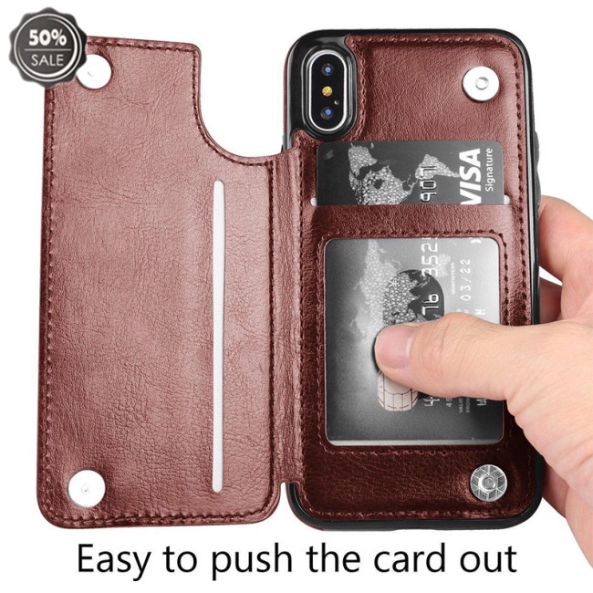 Bao da điện thoại nam châm kiêm ví đựng thẻ đa thẻ chống sốc cho iPhone X | BigBuy360 - bigbuy360.vn