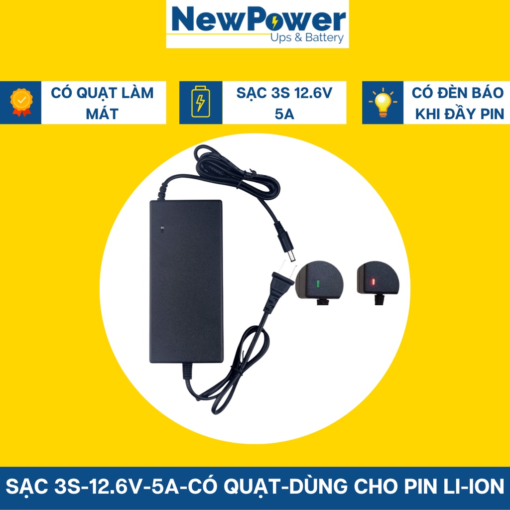 Sạc 3S 12.6V-5A dùng cho Pin Li-ion -Có Quạt- Có Đèn Báo Đầy Pin