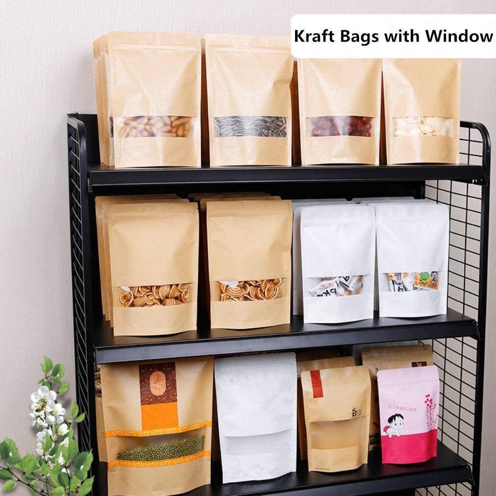 [Kitchen Food Storage Kraft Paper Bags] [Travel Portable Airtight Seal Ziplock Bag] [Nuts,Candy,Cookies,Storage Pouch]