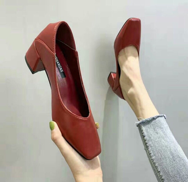 Giày cao gót công sở da mềm gót vuông