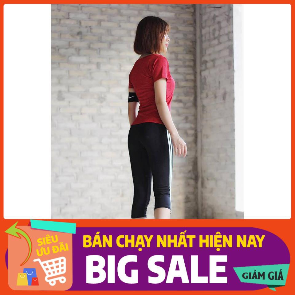 Set Bộ Đồ Tập Gym Yoga Aerobic Cho Nữ Đẹp, Cao Cấp, Big Size, Vnxk - Quần Lửng Cạp Cao Chun Mông Áo Dài Kín Bụng Có Tay