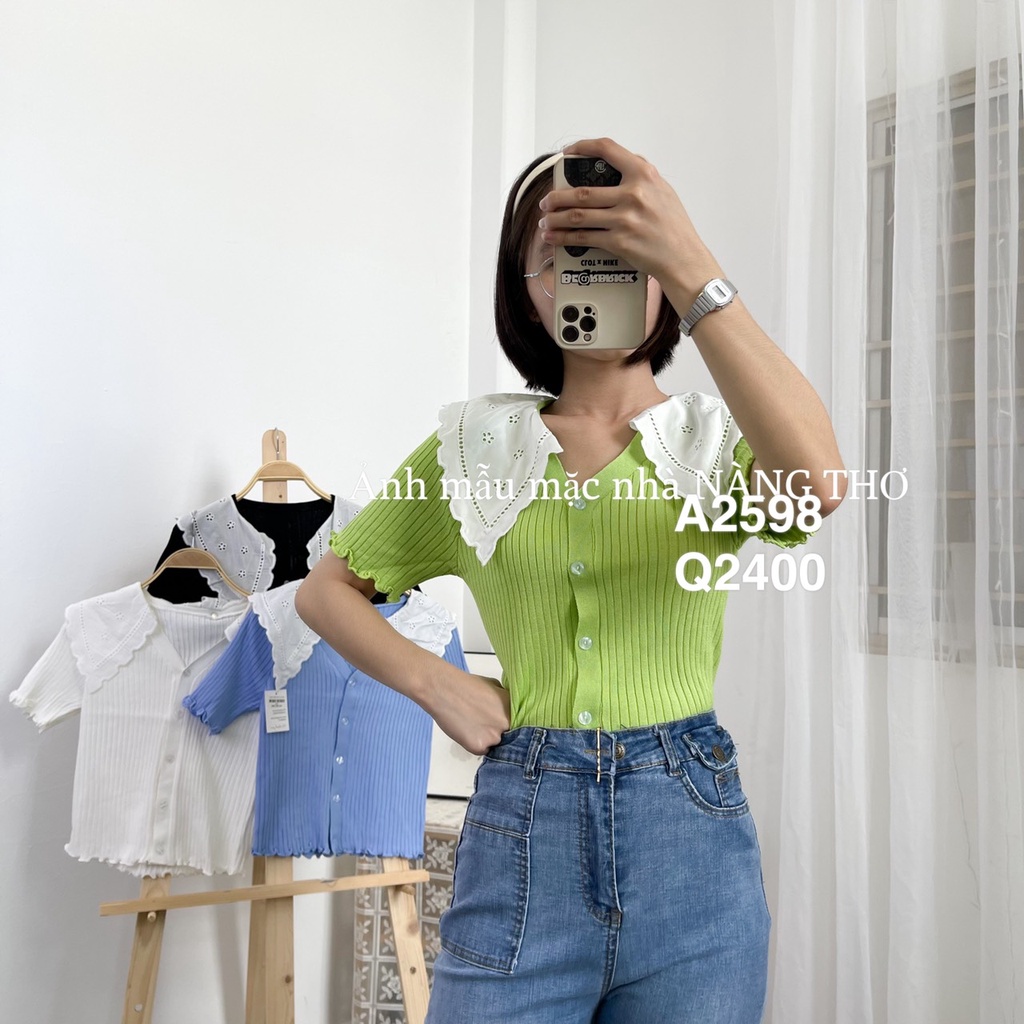 Áo len Ulzzang phối cổ bèo trắng, phong cách Hàn Quốc, siêu xinh (ảnh thật do shop chụp) 2598