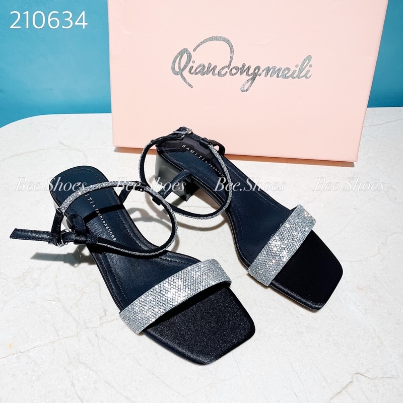 BEESHOES - SANDANLS NỮ THỜI TRANG QUAI ĐÍNH ĐÁ GÓT TRỤ 5 PHÂN SẴN MÀU ĐEN ,KEM 210634