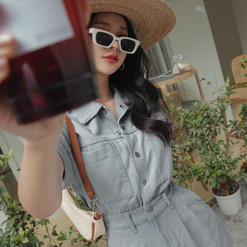 Jumpsuit denim tay cài nút cá tính nữ Air Space Lady 2111828007