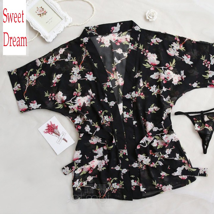 Áo choàng ngủ xuyên thấu sexy kiểu kimono in hoa lá hàng nhập cao cấp | BigBuy360 - bigbuy360.vn
