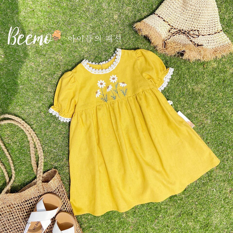 Đầm bé gái Baby Doll viền ren điệu đà ♥️♥️Chất liệu Linen mềm mại ♥️Size từ 90 -130(11-23kg)♥️Tặng kèm quà xinh cho bé