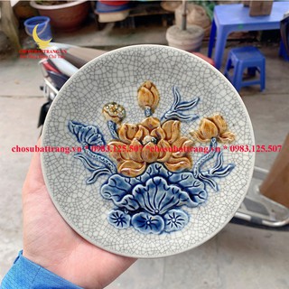 [Có video] - Đĩa đựng trầu cau men rạn nổi hoa sen (VIP)