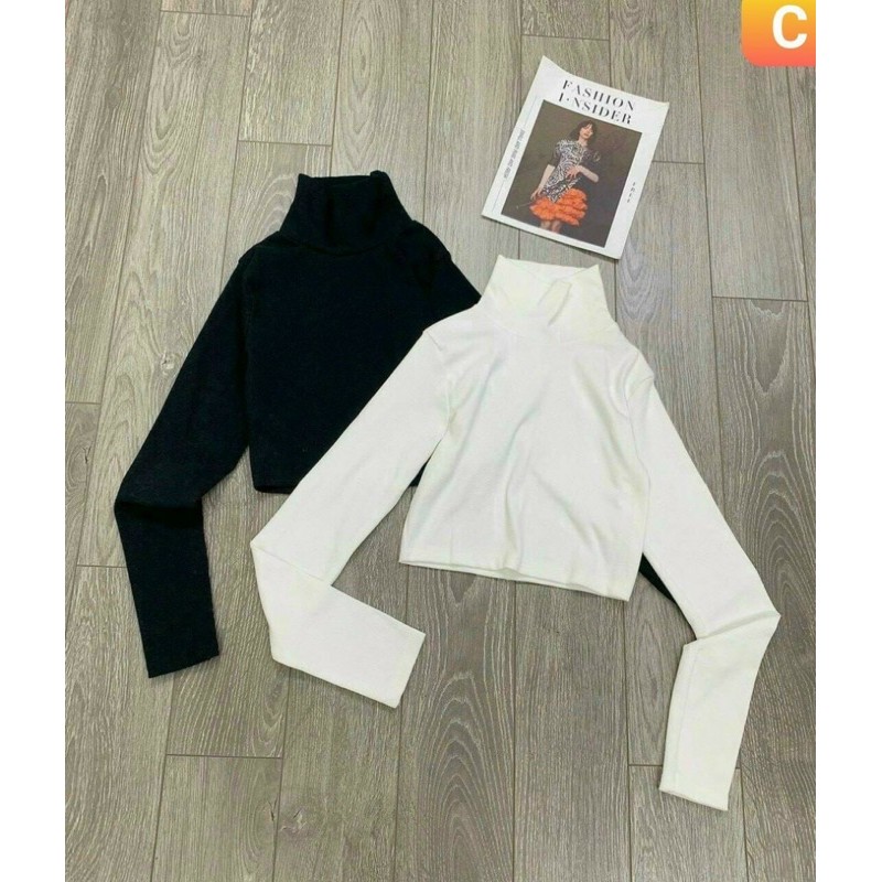 [Mã 11FASHIONSALE1 giảm 10K đơn 50K] Áo cổ lọ croptop thun gân tay dài basic | BigBuy360 - bigbuy360.vn