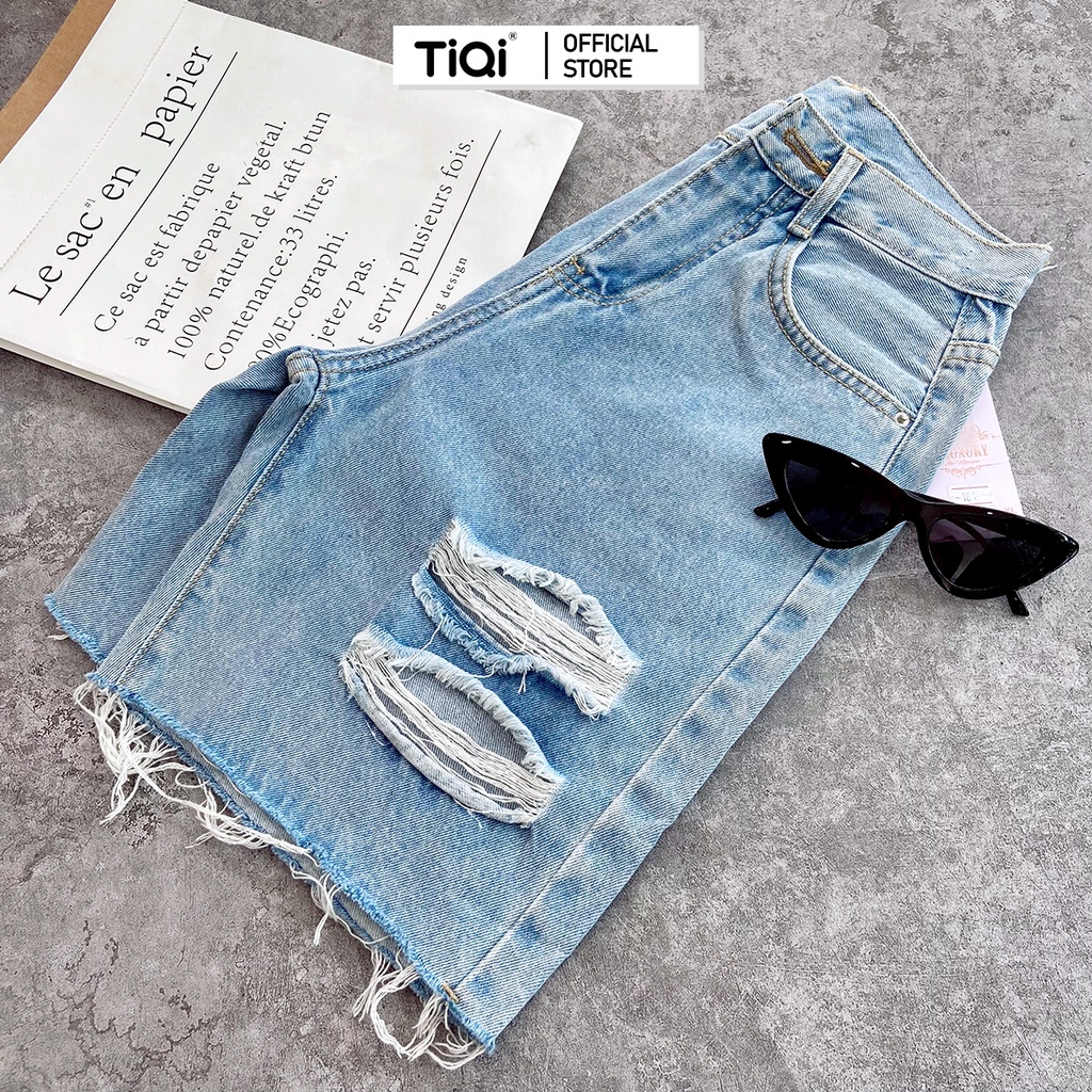 Quần jean ngố nữ lưng cao lai tua màu xanh TiQi Jeans N181 N188 | BigBuy360 - bigbuy360.vn