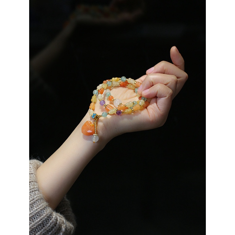 [Hàng Mới Về] Vòng Tay Đính Hạt Ngọc Bích Màu Vàng Phong Cách Dân Tộc Cổ Điển Thời Trang Mùa Hè