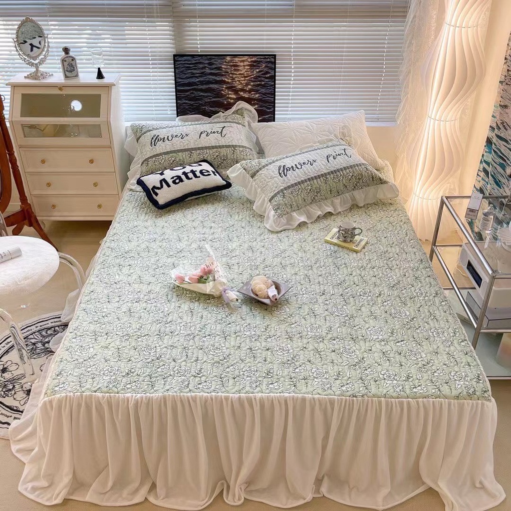 Bộ Ga Gối 3 món nỉ tuyết tơ siêu mịn thế hệ mới phối viền bèo cao cấp, Thảm nỉ trần phủ mẫu mới 2022