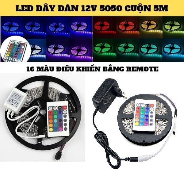 CUỘN LED DÂY DÁN ĐỔI 7 MÀU RGB 5050 ( DÙNG CHO TIKTOK - CÓ CẢM BIẾN ÂM NHẠC )
