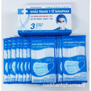 Combo 10 hộp khẩu trang Tanaphar 20 chiếc, màu trắng, đã tiệt trùng