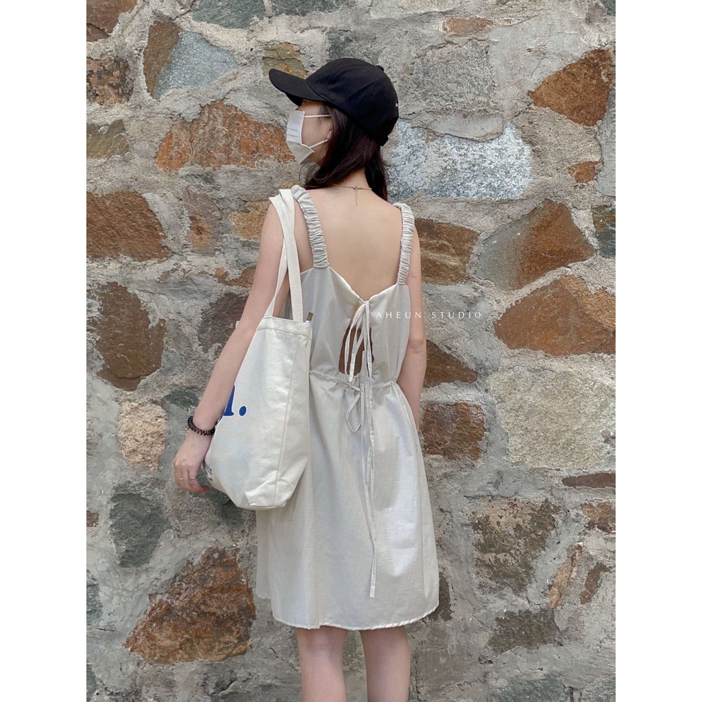 Đầm suông hai dây rút nơ lưng phong cách Hàn Quốc - HEBE DRESS ( 9101 )