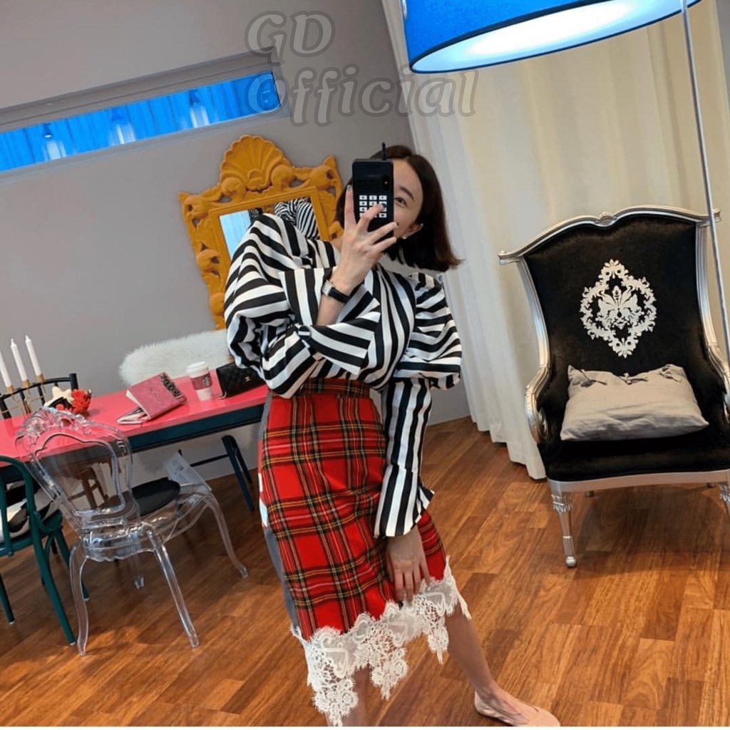 A89|Áo sơ mi kẻ sọc tay phồng cá tính cho nữ công sở dạ tiệc GD Official