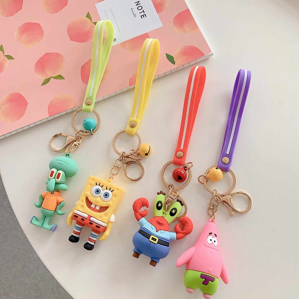 Móc Khóa Thiết Kế Hoạt Hình Bọt Biển Spongebob Vuông Vắn Xinh Xắn