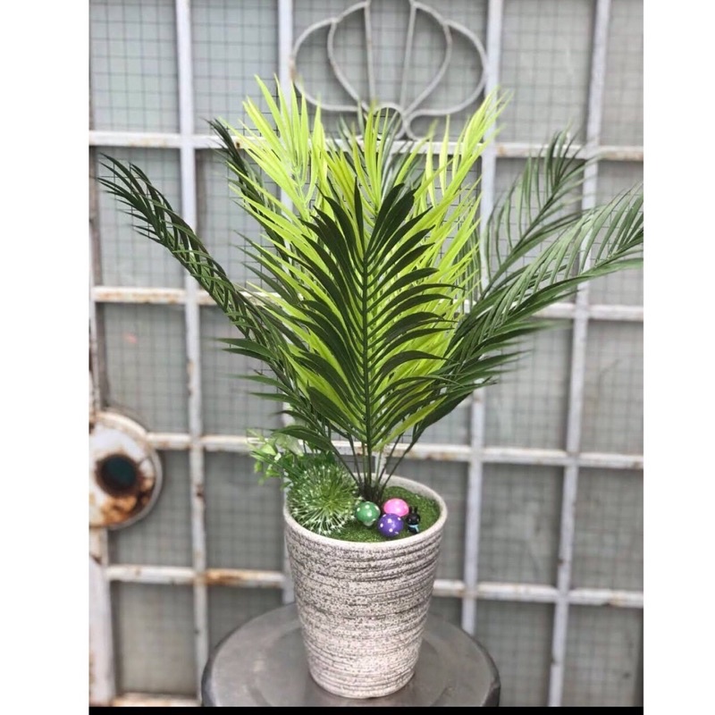 Bụi lá dừa giả cây xanh trang trí cao 50cm, 9 cành
