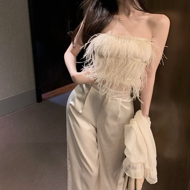 Áo quây ngực phối tua rua lưng ngắn và áo khoác bên ngoài sang trọng xinh đẹp ngọt ngào nóng bỏng mùa hè cho bạn nữ