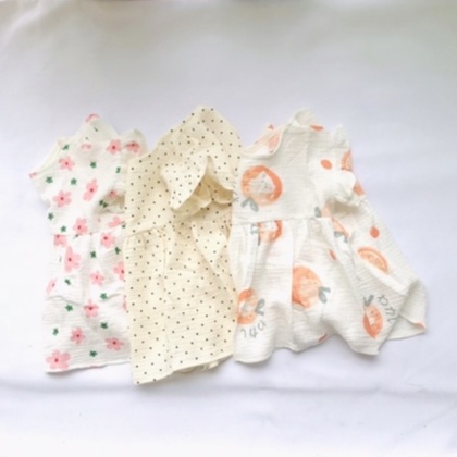 Áo váy đầm babydoll vải xô muslin họa tiết dễ thương cho bé gái từ 5kg đến 16kg