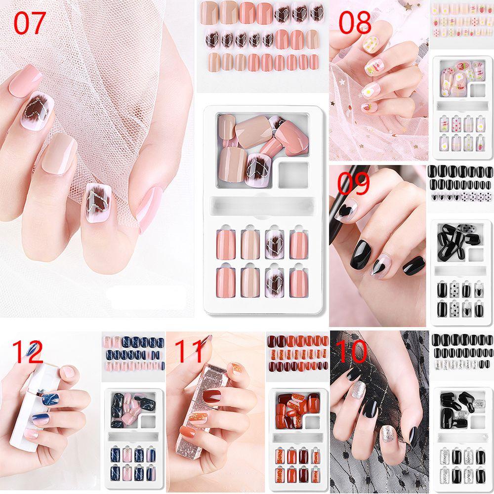 EUCA Bộ 24 Móng Tay Giả Ngắn Đính Kim Tuyến Lấp Lánh