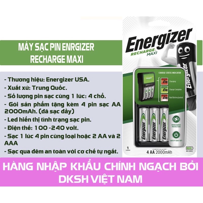 1 Bộ Sạc Pin Energizer Recharge Maxi-CHVCM4