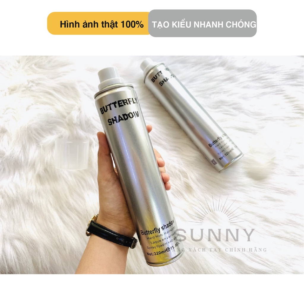 Gôm xịt tóc BUTTERFLY SHADOW Xịt và tạo kiểu trong tích tắc, giữ tóc cứng liên tục, khô ngay tức thì.