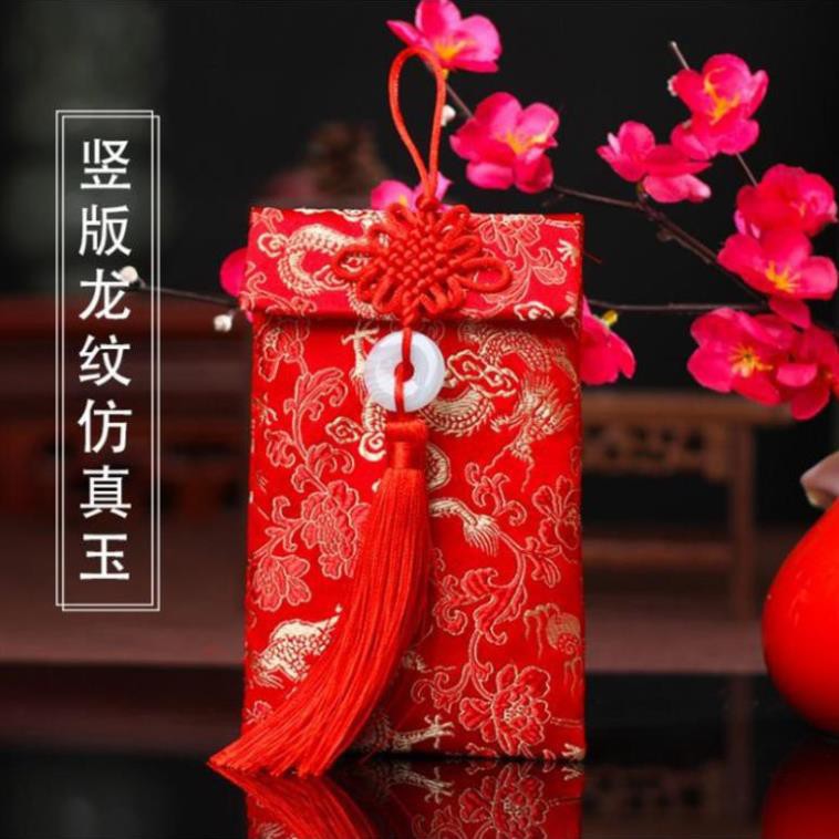 Bao Lì Xì Tết 2023 - Bao Nạp Tài Mùa Cưới Vải Nhung Họa Tiết Rồng dọc