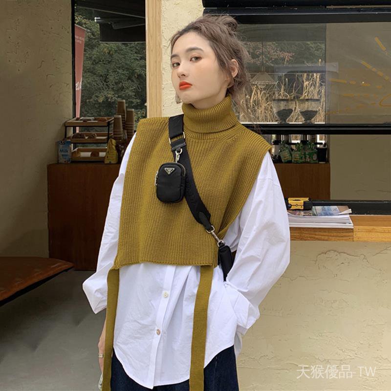 Bộ Áo Sơ Mi Tay Dài Dáng Rộng + Áo Sweater Dệt Kim Cổ Cao Thời Gian Retro Hàn Quốc 2021 / Một Mảnh 15 Ngày y4Vz