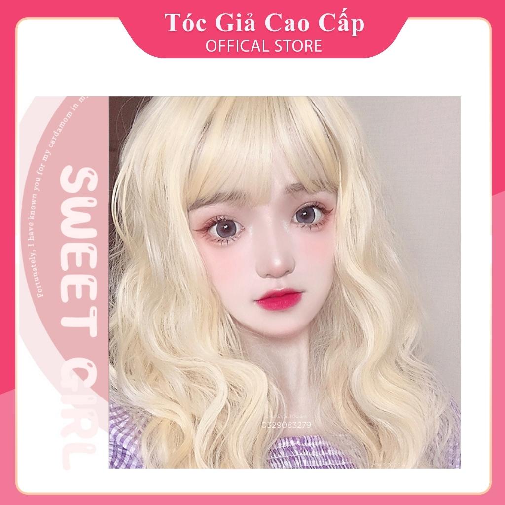 Tóc giả nữ nguyên đầu xù lỡ màu vàng tây, tặng kèm lưới trùm