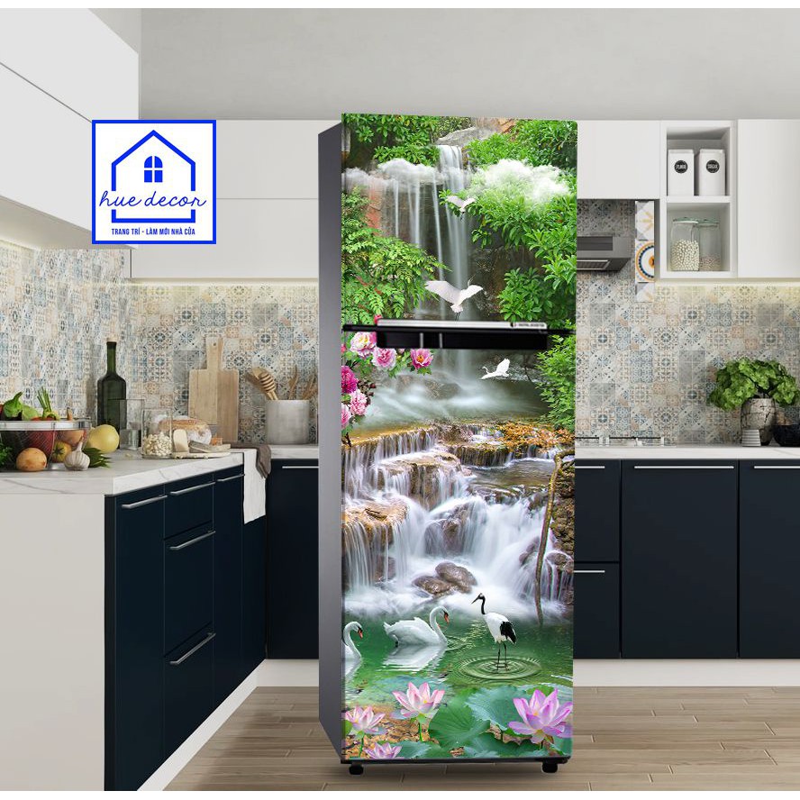 Giấy dán tủ lạnh - máy giặt 3D Hồ Thiên Nga Hue Decor- chống nước, nấm mốc