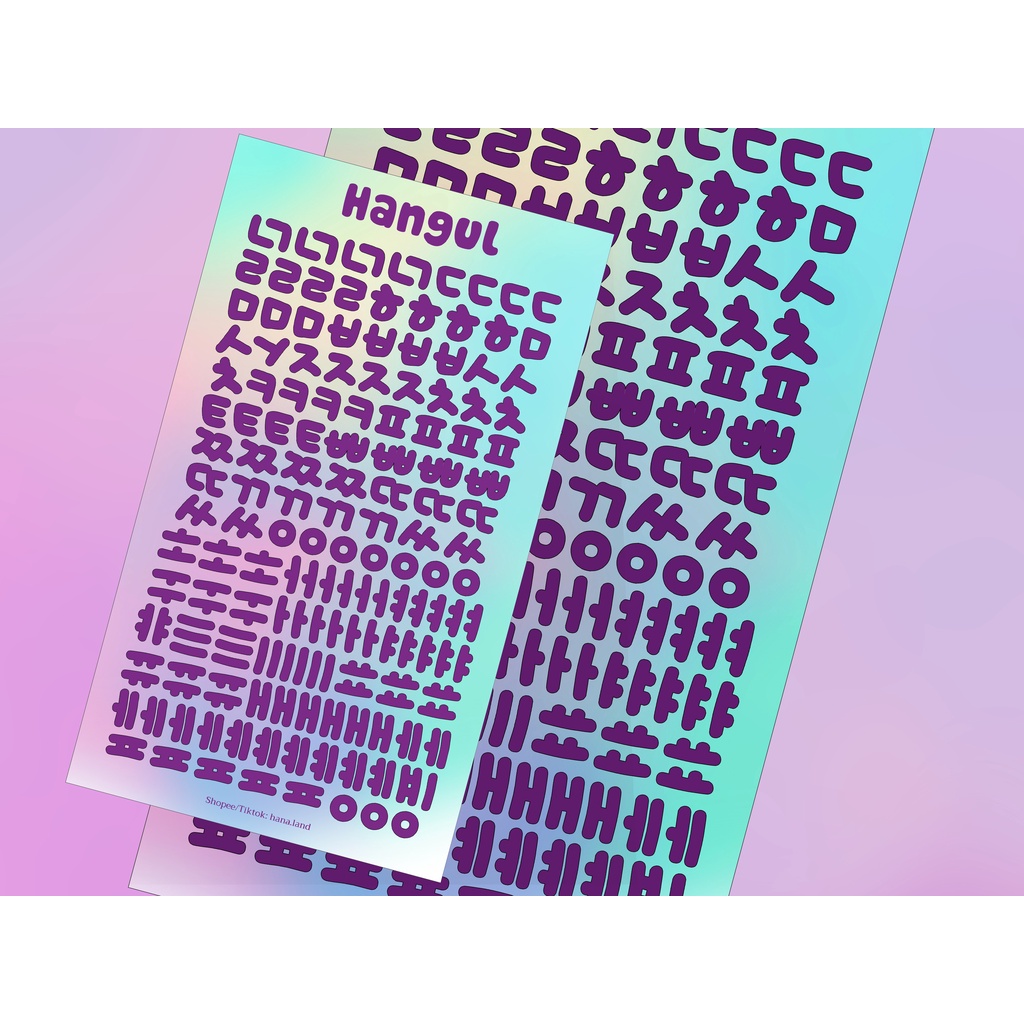Sticker decal ký tự tiếng Hàn cán hologram Hangul #01 _ #hana.land