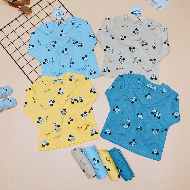 Bộ Thun Lạnh Minky Mom Thu Đông Dài Tay Mickey Bé Trai Bé Gái Size 8-18kg💖 Bộ dài tay cho bé thun lạnh cao cấp mềm mát