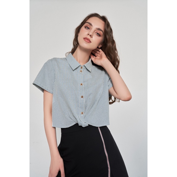 Áo sơ mi nữ croptop karo xoắn vạt 2LAO1057 ADORE DRESS