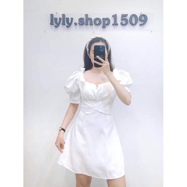 Đầm (có bigsize) đi tiệc ELLY đan chéo dây cúp ngực tay bồng