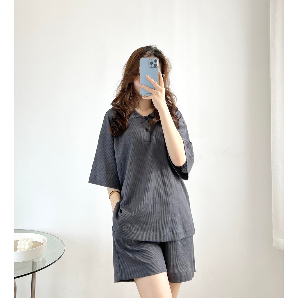 XẢ HÀNG Set áo polo tổ ong cộc tay, set quần cotton tổ ong chất vải thấm hút mồ hôi thời trang nữ- Miho house