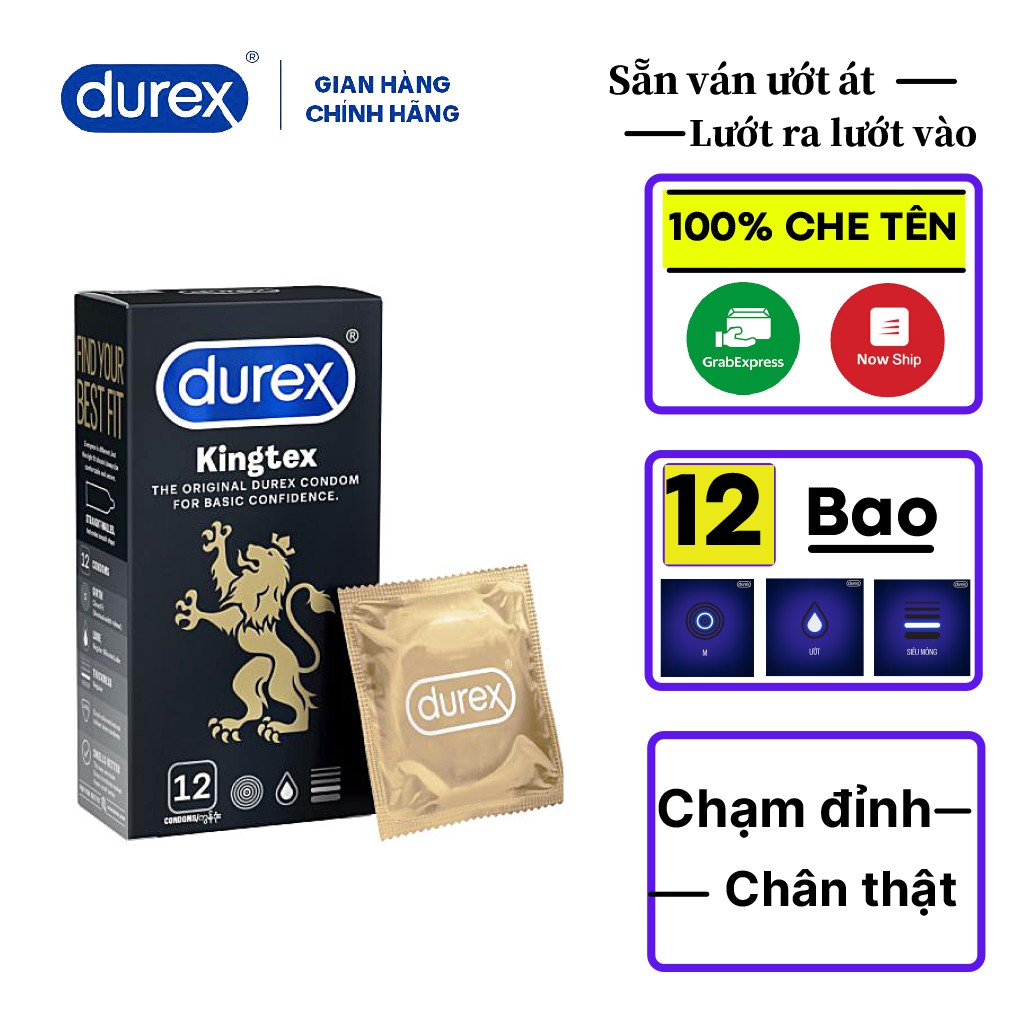 Bao cao su Durex Kingtex 12pcs, ôm sát va chạm chân thật.