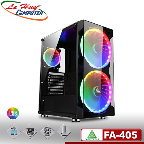 Vỏ case máy tính VSP FA-405 eSPORT (Có Sẵn 2 Fan 20cm LED ARGB)