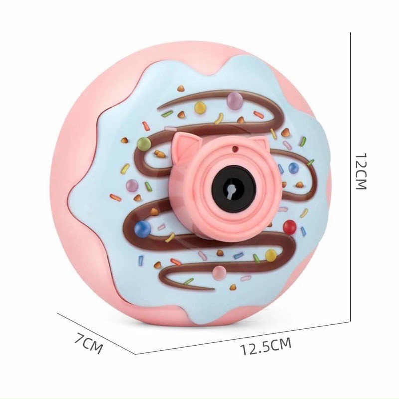 Máy Ảnh Bong Bóng Xà Phòng Hình Bánh Donut Dễ Thương Có Kèm Nhạc, Dây Đeo Cổ + Tặng Dung Dịch Thổi Bóng