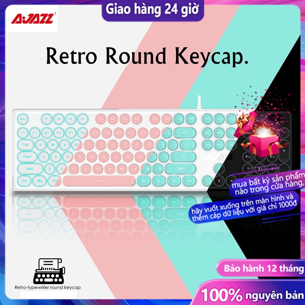 Ajazz AK325 Colorful Backlit Round Keyboard USB Wired Desktop Keyboard, Laptop Keyboard Silent Key