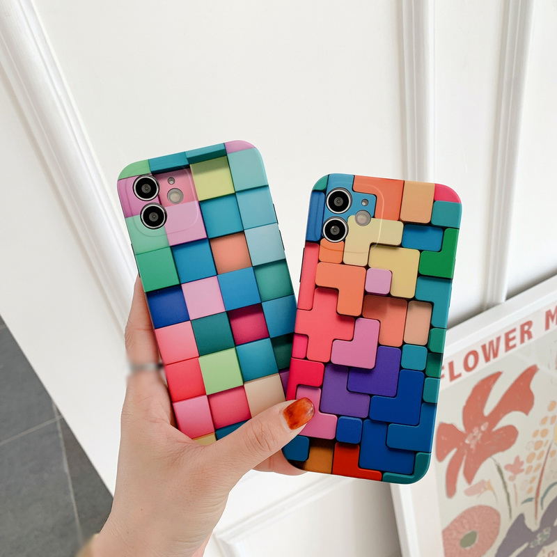Ốp Điện Thoại IMD Silicone Mềm Họa Tiết Khối Sáng Tạo Cho iPhone 14 13 12 11 Pro Max Mini X XR XS 7 8 Plus SE 2020 Chống Rơi