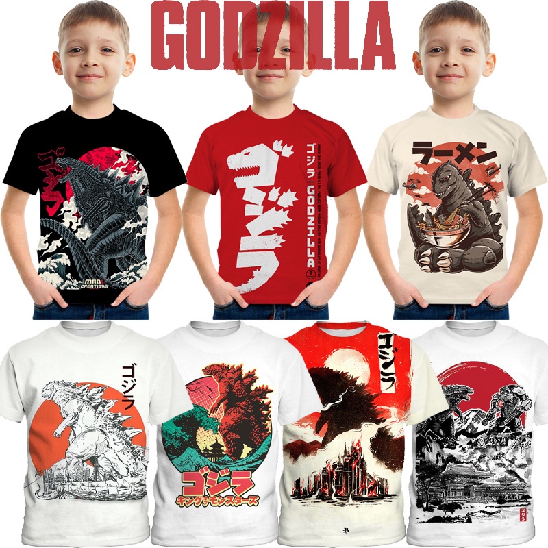 Áo Thun Tay Ngắn Cổ Tròn In Hoạt Hình Godzilla Thời Trang Mùa Hè Cho Bé Từ 3-13 Tuổi