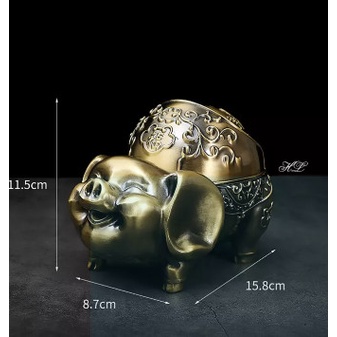 GẠT TÀN THUỐC LÁ ĐỒNG GIẢ CỔ HÌNH CON LỢN