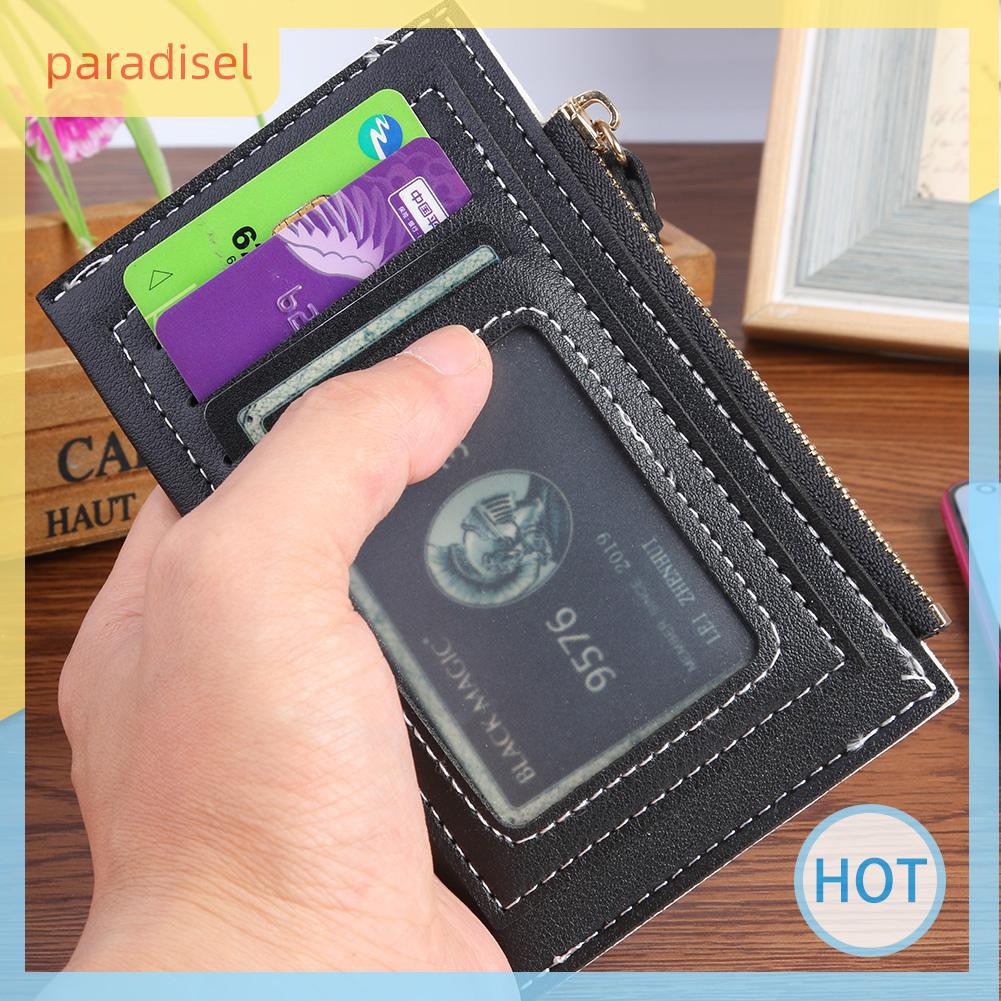 Ví đựng tiền nhiều ngăn dạng ngắn bằng da PU màu trơn thời trang min ih1 cho nữ