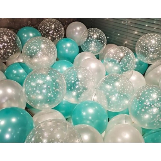 Set Mix Bong Bóng Trong Suốt In Sao Và Bong Bóng Nhũ Phụ kiện Trang Trí Sinh Nhật Happy Birthday tiệc cưới phòng cưới
