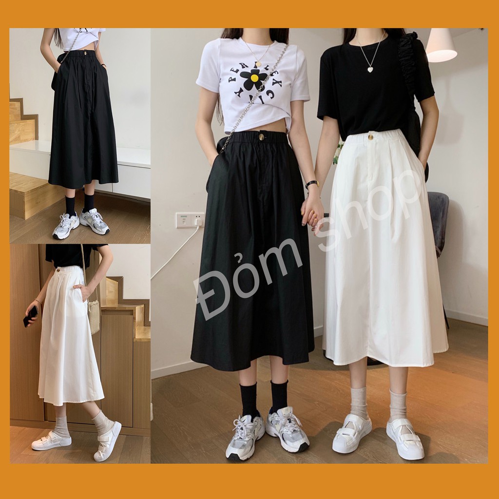 Chân Váy Xoè Ulzzang Dáng Dài Midi, Chất Liệu Kaki Nhung Tăm, Cạp Chun Co Giãn, Có Túi Siêu Tiện Lợi - Mã CV69
