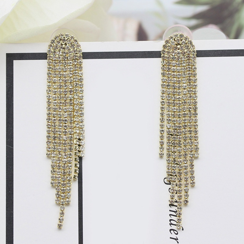 Bông Tai Dáng Dài Đính Đá Phối Tua Rua Thời Trang