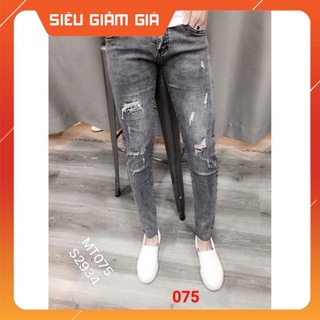 Quần jean nam wash màu đen nhạt, ôm body, MS075